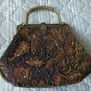 Elegant Brown Beaded Handbag